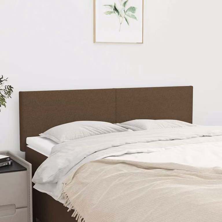 Testiera per letto vidaXL in tessuto marrone scuro con struttura in legno di larice L: 144 cm, P: 5 cm, H: 78-88 cm