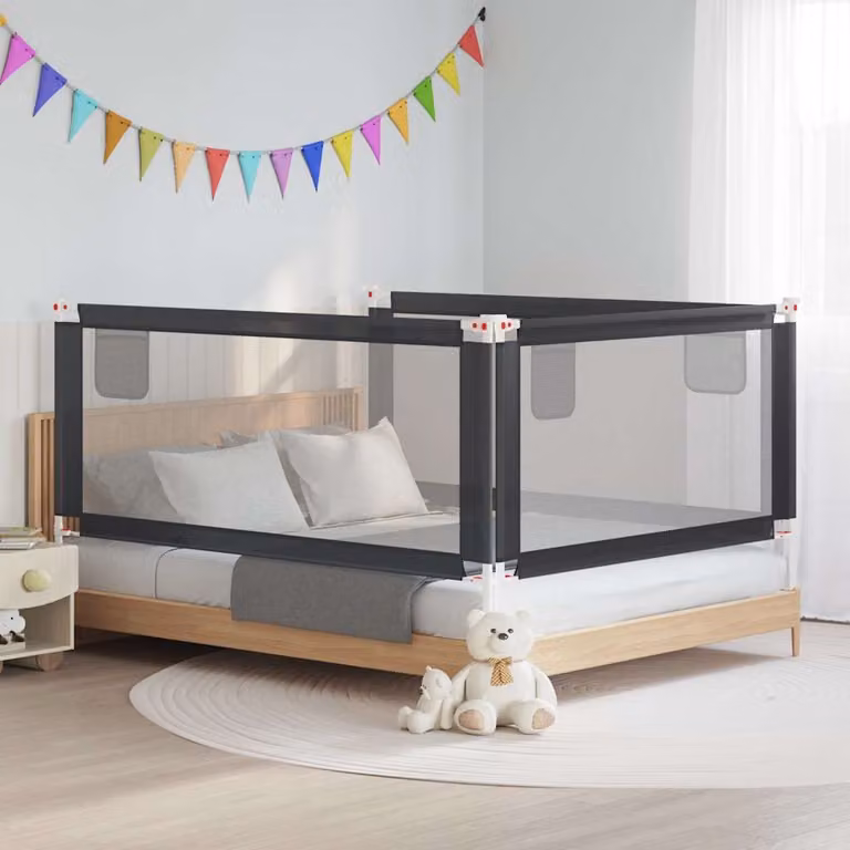 Sponda Letto Sicurezza Bambini vidaXL Grigio Scuro in Tessuto e Metallo, L: 190 cm, H: 25 cm