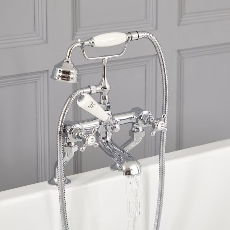 Rubinetto Bordo Vasca a Croce Design Tradizionale Cromo/Bianco - Elizabeth