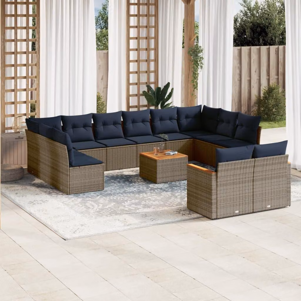 Maison Exclusive - Set da giardino composto da 13 pezzi con cuscini, grigio, polyrattan