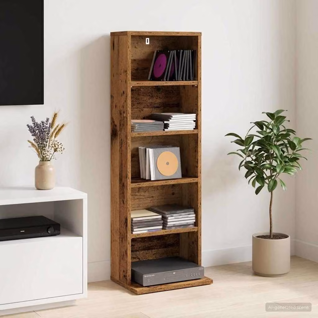 Mobile per CD vidaXL in legno color marrone antico con ripiani regolabili L: 33 cm, P: 23,5 cm, H: 97,5 cm