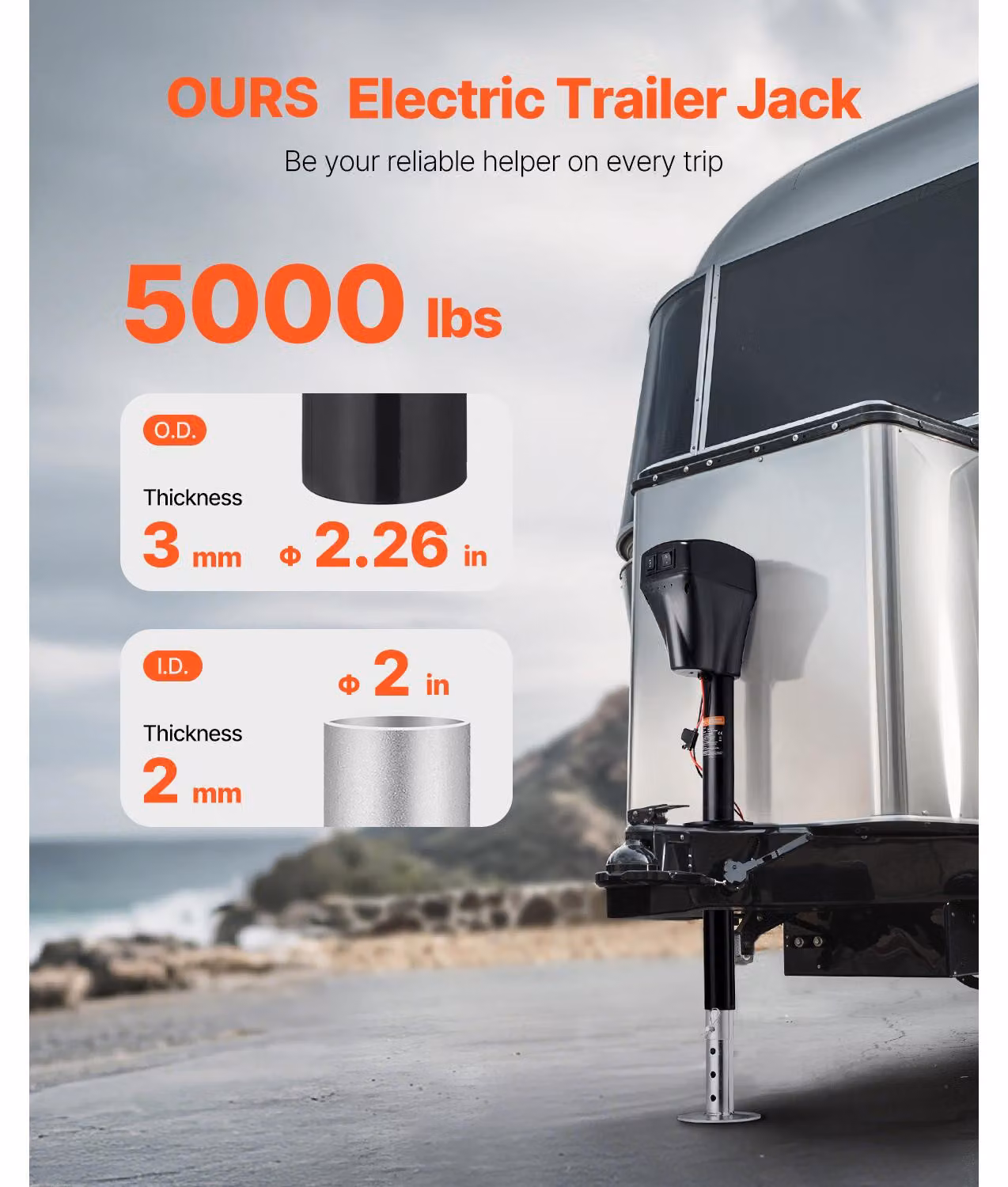 Sollevatore elettrico per rimorchi, capacità di carico di 2268 kg (5000 lbs), con luce di lavoro a LED integrata, capacità di carico di 2268 kg (5000 lbs)