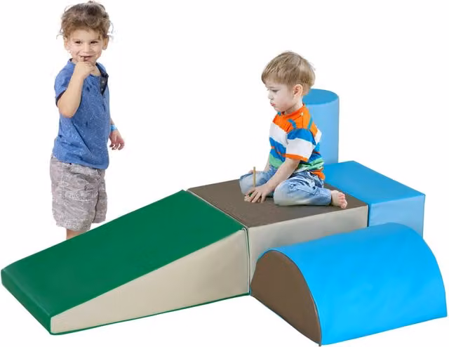Set Blocchi Morbidi per Bambini 1-3 Anni ¨C Minimal ¨C 5 Pezzi, Marrone Cachi Blu Verde Celeste