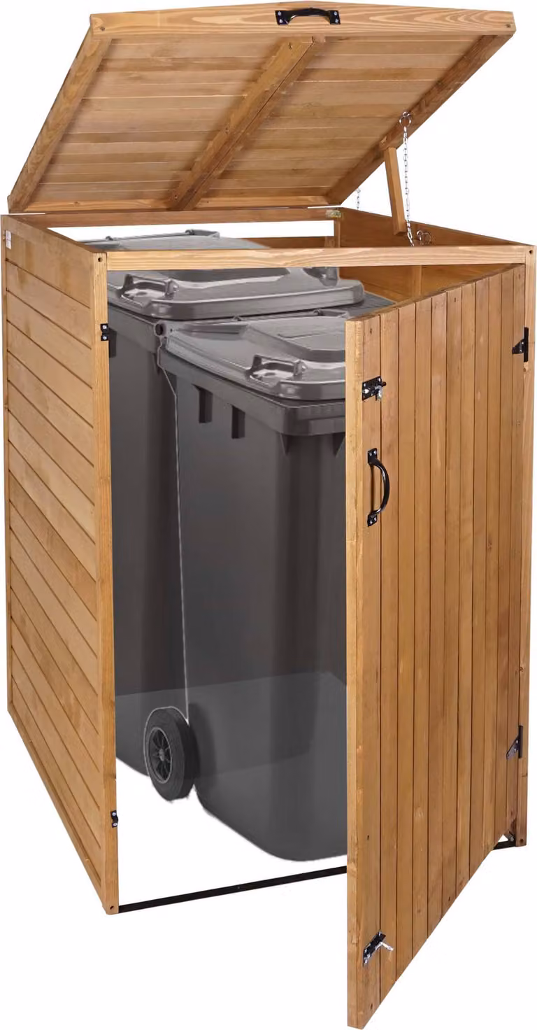 XL 1 cestino/2 cestini HWC-H74, contenitore per rifiuti, espandibile 126x80x98cm legno ~ marrone