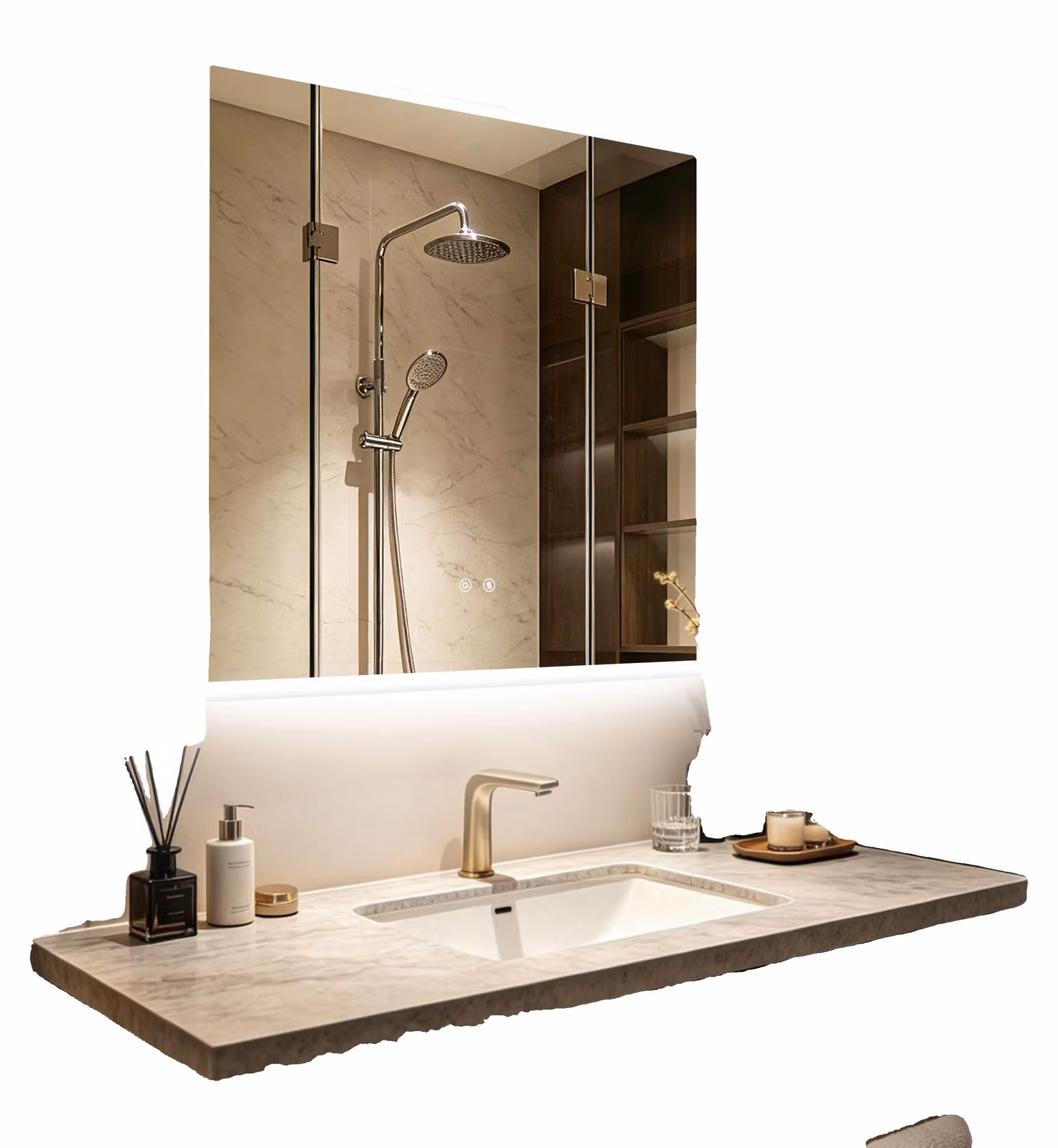 Specchio da bagno, illuminato, antiappannamento, 80x80 cm