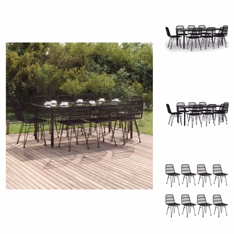 vidaXL Set da pranzo da giardino 9 pezzi in poly rattan nero - Set di mobili da giardino