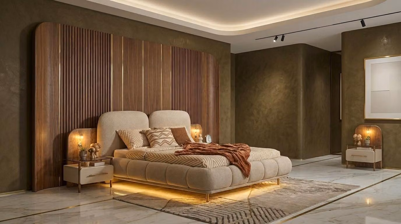 Due comodini, stile moderno, beige, per la camera da letto, comodi e confortevoli