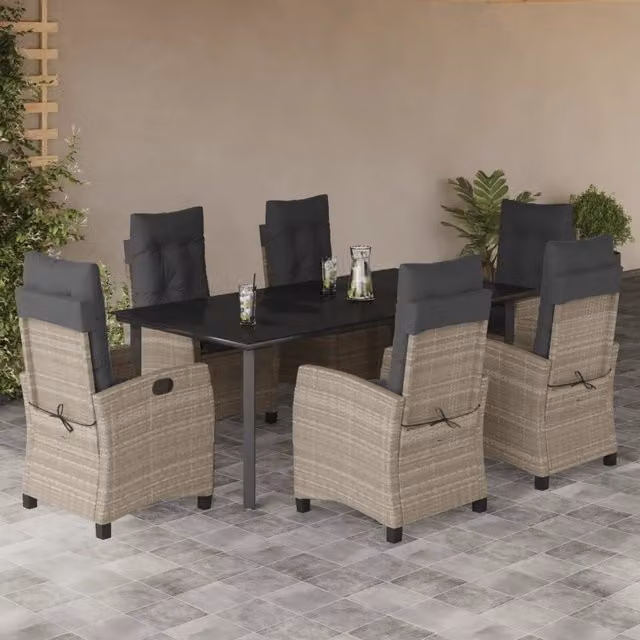 Set da pranzo da giardino moderno vidaXL in polyrattan con piano in vetro, 7 pezzi, antracite – 1