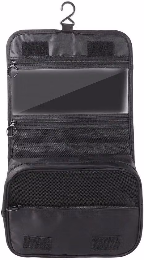 Borsa portaoggetti per WC da viaggio e da campeggio, nera, 24x18x9 cm