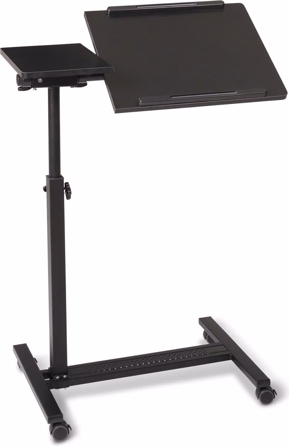 Tavolo da letto mobile ELONEO su rotelle, tavolo in piedi regolabile in altezza/larghezza, piano inclinabile/pieghevole, tavolino per letto ospedaliero, letto di cura, tavolo per laptop (nero)