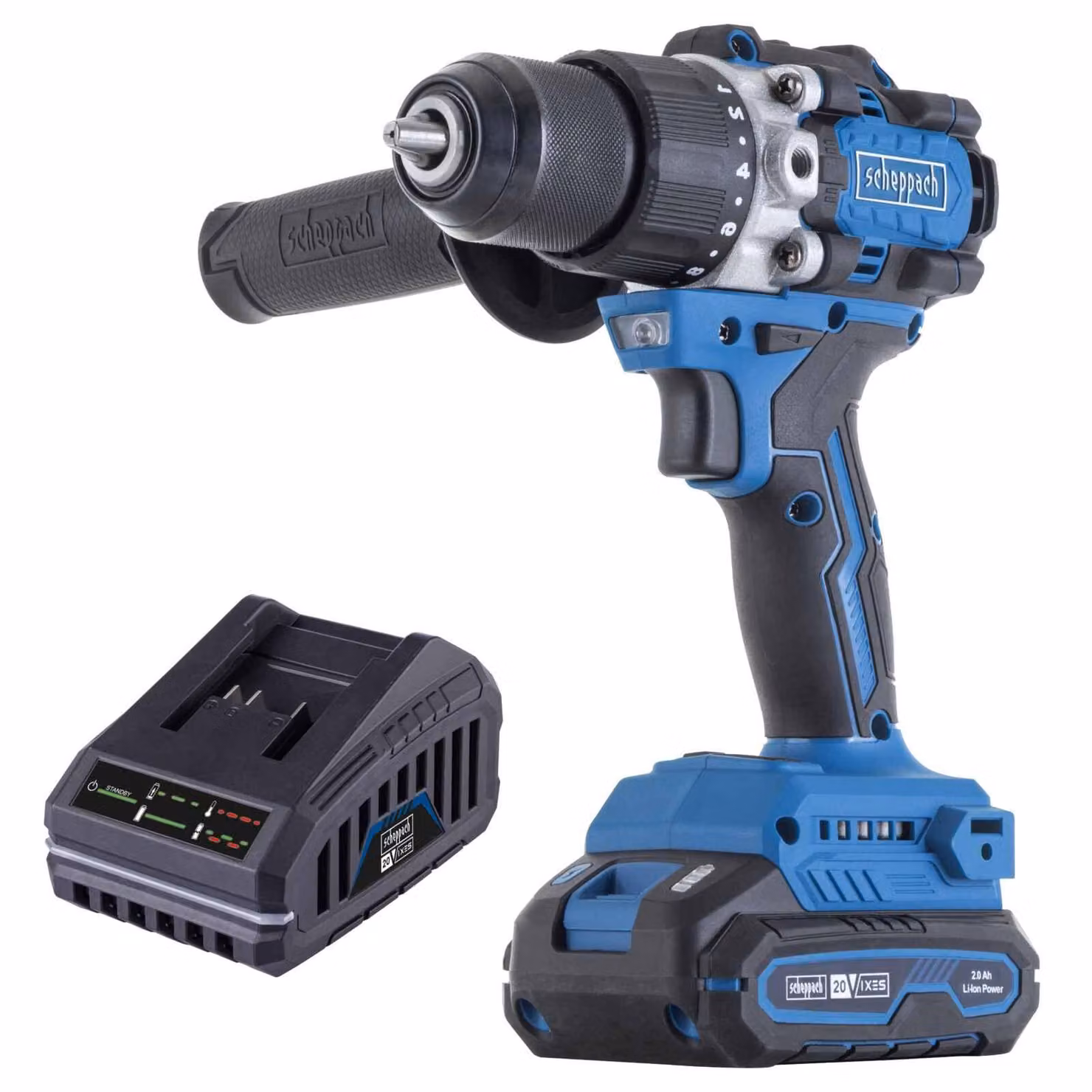 Trapano avvitatore a batteria Scheppach BC-CD70SC-X - Motore brushless | Mandrino autoserrante da 2-13 mm | 27000 giri/min | 20V IXES | 70 Nm | Include batteria da 2Ah + caricabatterie da 2,4A