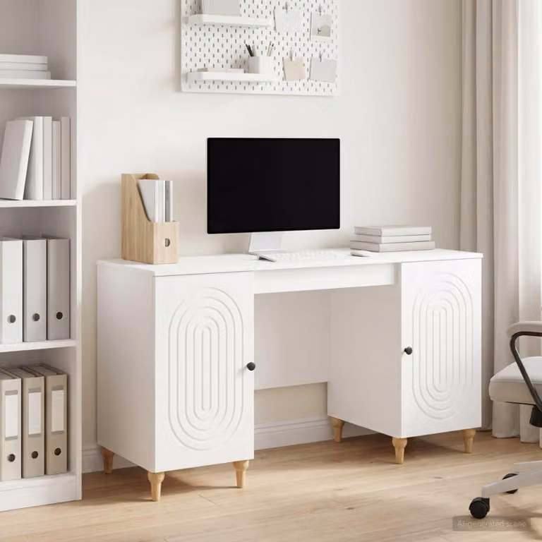 Maison Exclusive - Scrivania laccata bianca lucida, dimensioni 142,5 x 50 x 75 cm, realizzata in materiale composito di legno