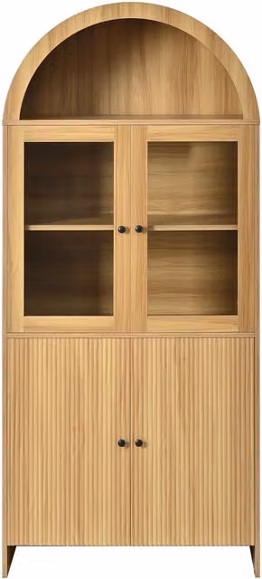 Madia alta GL Store con top ad arco, ante in vetro e motivo a onde, Colore naturale, L: 78 cm, P: 40 cm, H: 176 cm – 1