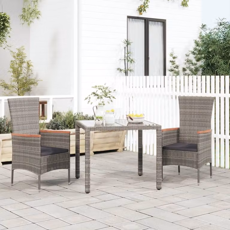 Set di 2 sedie da giardino vidaXL in polyrattan grigio con cuscini e braccioli
