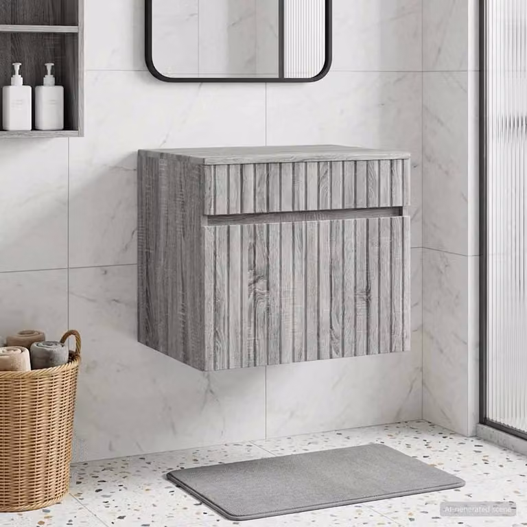 Mobiletto da bagno a muro vidaXL in stile minimalista, colore grigio opaco, L: 59 cm, P: 44,5 cm, H: 50 cm