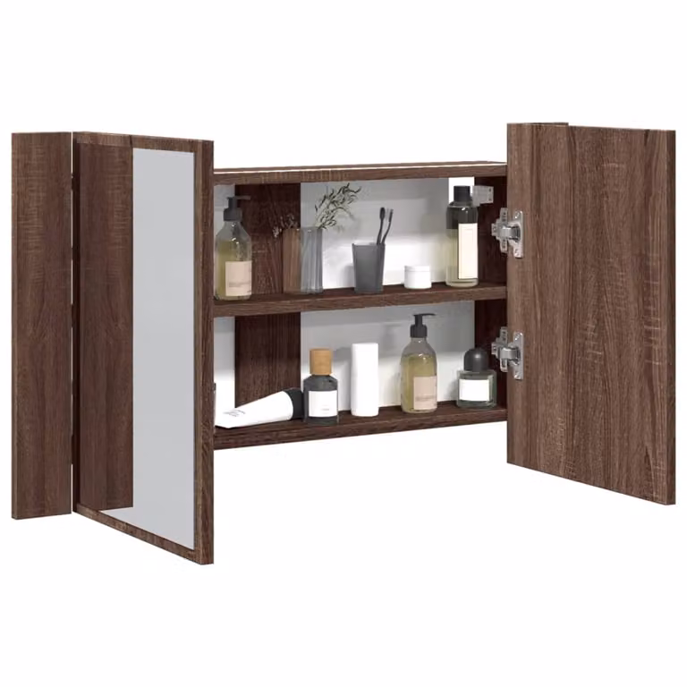 Armadietto Specchio con LED vidaXL in Rovere Marrone per Bagno, L: 80 cm, P: 12 cm, H: 45 cm