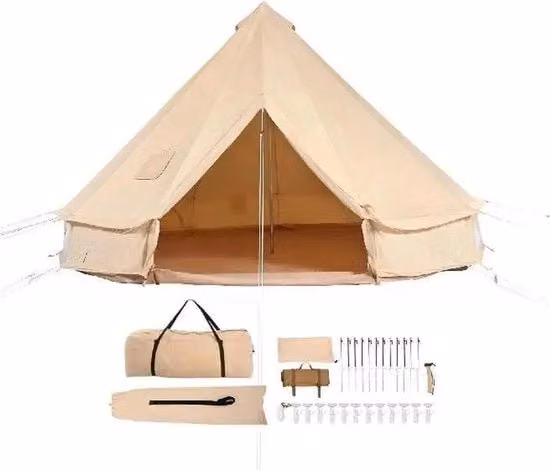 Tenda da Campeggio a Campana Tipi per 2-4 Persone, Impermeabile, Colore Beige, L 300 x P 300 cm