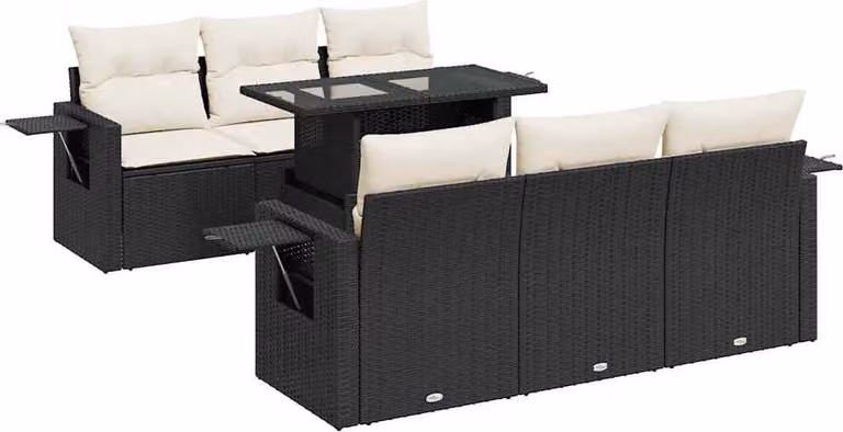 Set Divani da Giardino con Cuscini 7pz Nero Polyrattan
