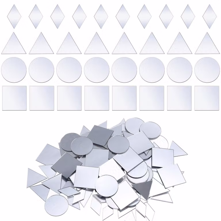 120 specchi decorativi, 4 forme diverse, autoadesivi, 2,5 cm, color argento