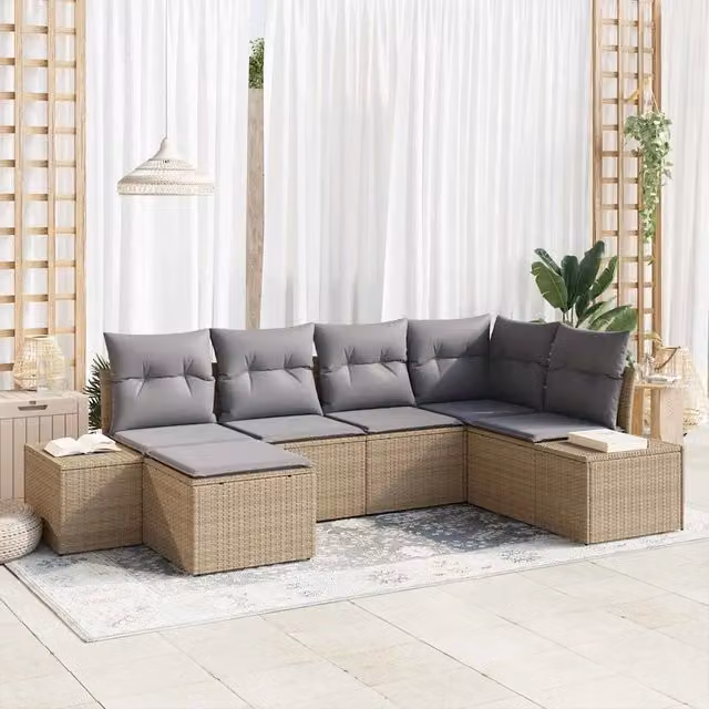 Set Divano da Giardino 6 pz Beige e grigio polyrattan 3347130