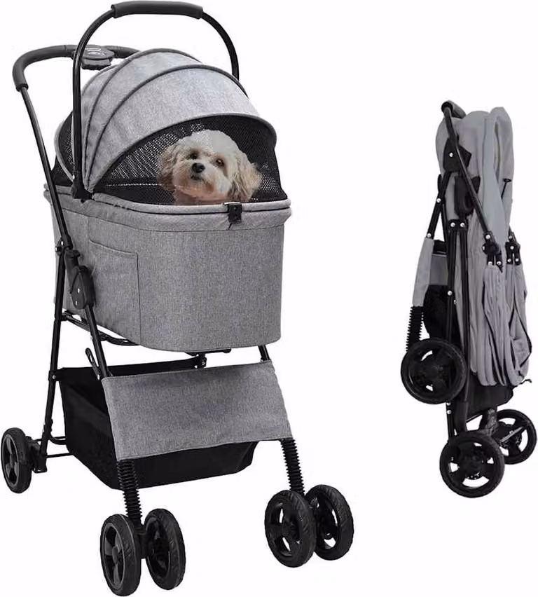 Passeggino pieghevole per animali Grigio 81 x 47 x 99 cm