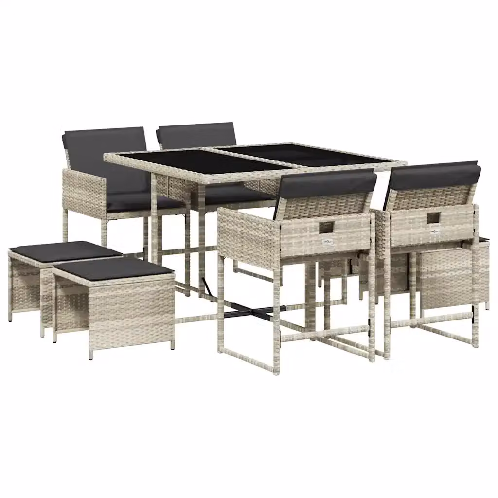 Set Pranzo da Giardino vidaXL in Polyrattan con Piano in Vetro e 9 Sedute, Grigio Antracite – 2