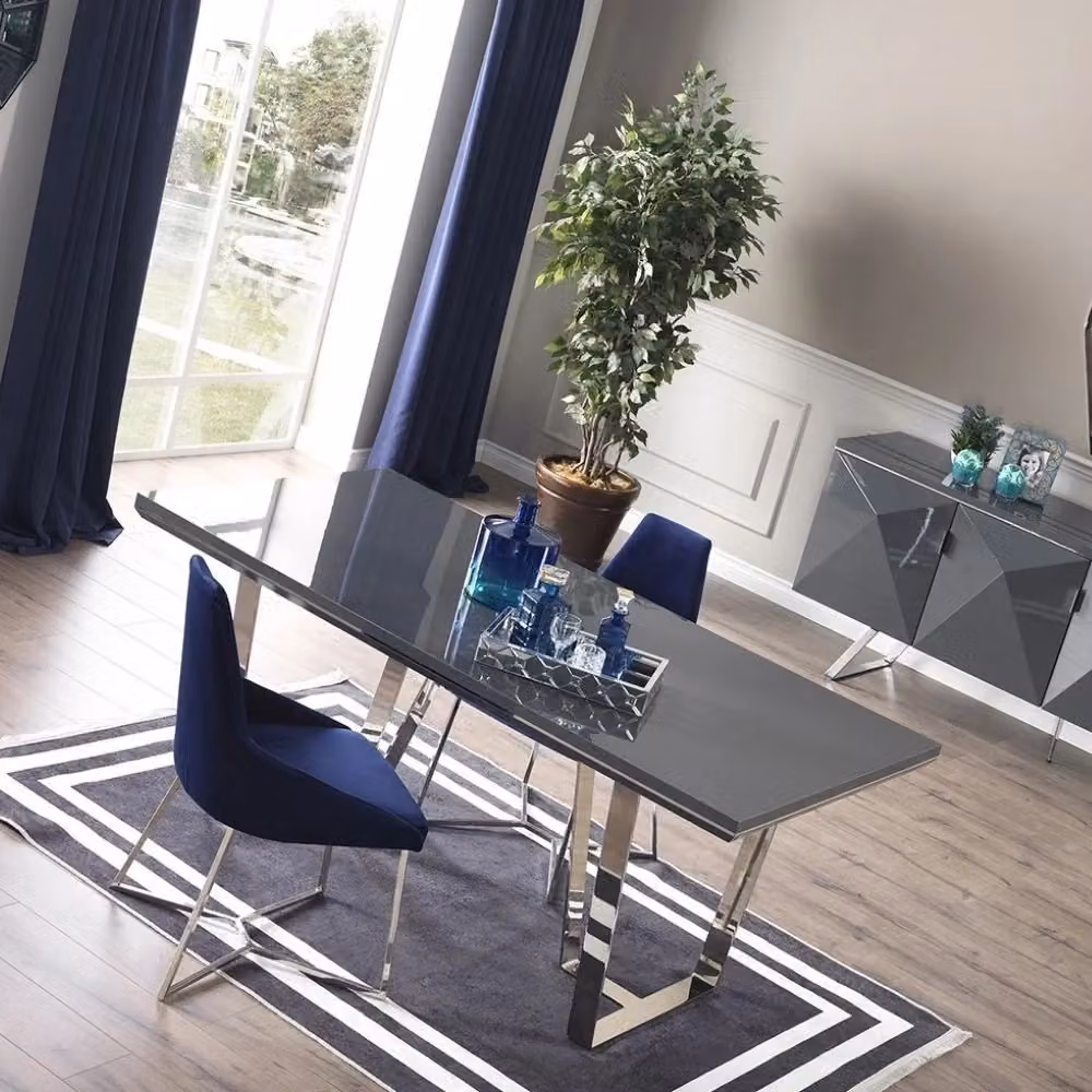 Tavolo Enzio rettangolare moderno in MDF e metallo grigio laccato lucido L: 185 cm, P: 95 cm, H: 78 cm – 2
