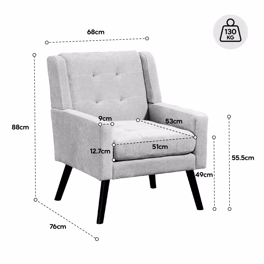 Poltrona moderna REDOM imbottita in tessuto con braccioli e gambe in legno, disponibile nei colori beige o nero – 2
