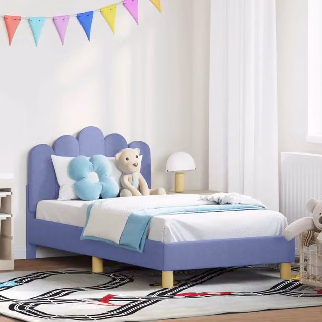Struttura letto per bambini con testata e giroletto DESIGN IN in tessuto Blu, L 160 x P 80 x H 84 cm