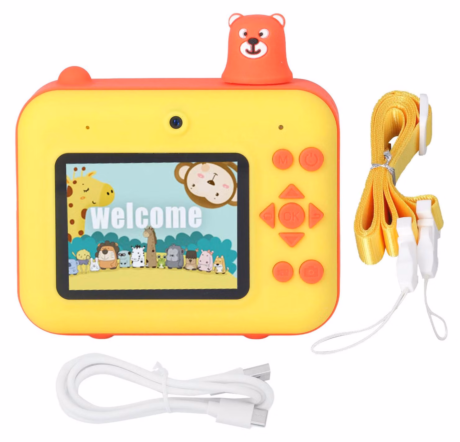 Fotocamera termica per bambini, schermo LCD da 2,4 pollici, doppio obiettivo, HD 1080p, stampa termica istantanea, con cinturino, giallo