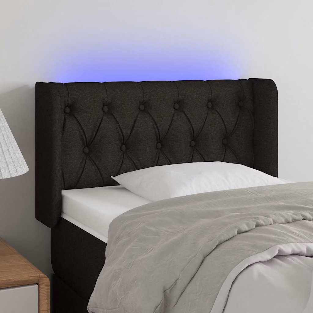 Testiera per letto vidaXL in tessuto nero con illuminazione LED integrata e porta di ricarica USB, L: 83 cm, P: 16 cm, H: 78-88 cm
