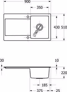 Villeroy & Boch 333500SM EB-SP Siluet 50 900x510mm Lavello