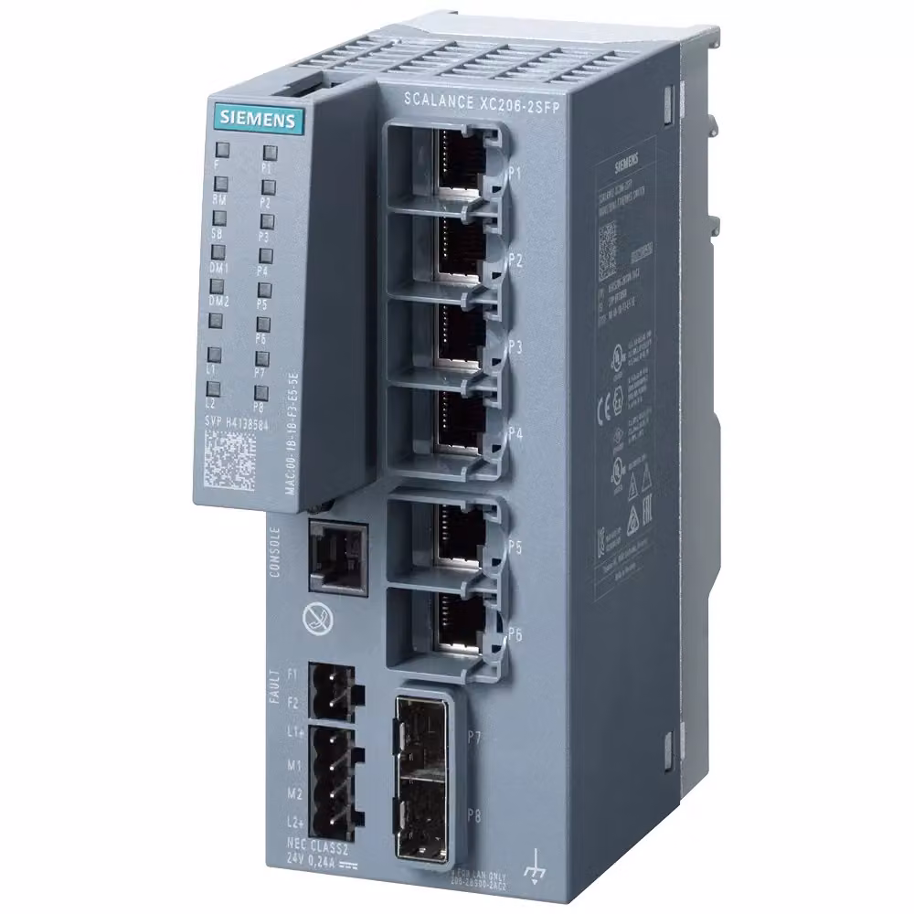 Siemens SIPLUS NET SCALANCE XC206-2SFP, switch di livello 2 gestito, 6 porte RJ45, 2 porte SFP 6AG12062BS007AC2