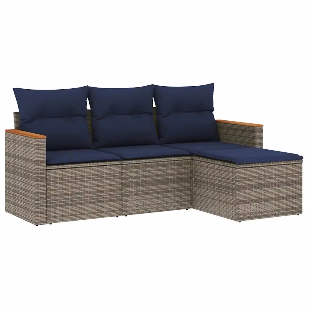 Set di Divani da Giardino a L vidaXL in Polyrattan con Cuscini Blu e Grigio – 2