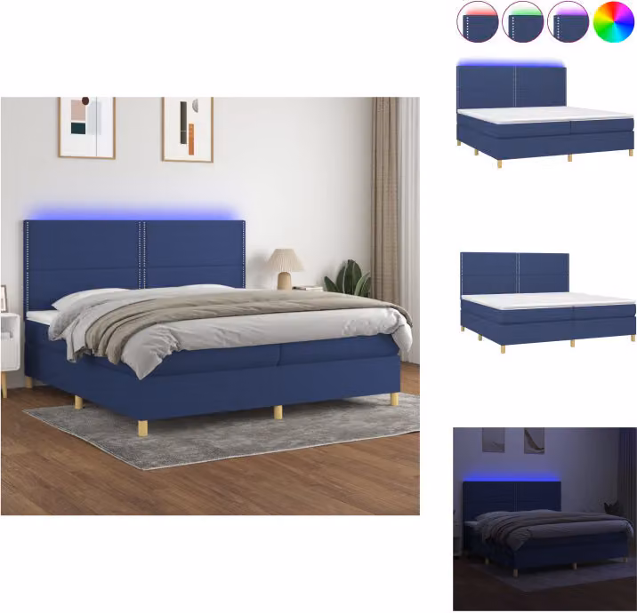 vidaXL Letto a molle con materasso e tessuto LED blu 200x200 cm - Letti e strutture letto
