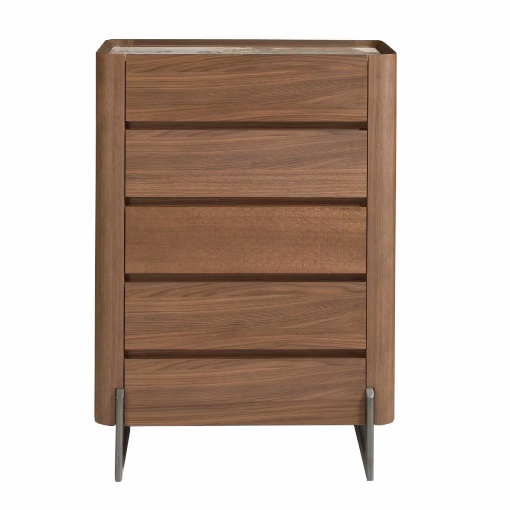 Chiffoniera moderna Angel Cerdá in noce con piano in marmo porcellanato e dettagli in acciaio scuro metallizzato L/P/H: 112 x 40 x 80 cm – 2