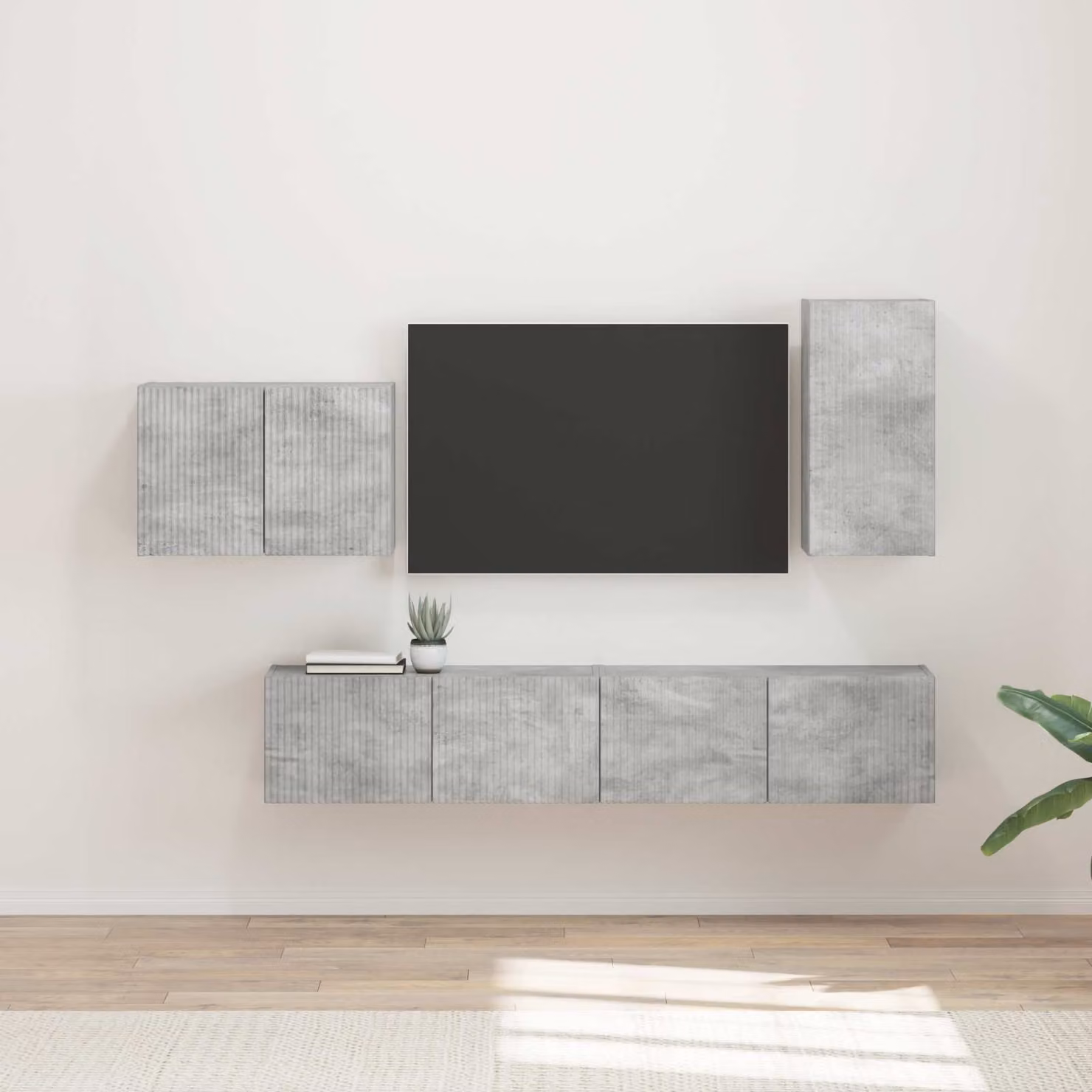 Set di 4 pezzi mobiletto TV da parete moderno vidaXL in legno e MDF grigio opaco L: 78,5 cm, P: 31,0 cm, H: 29,5 cm