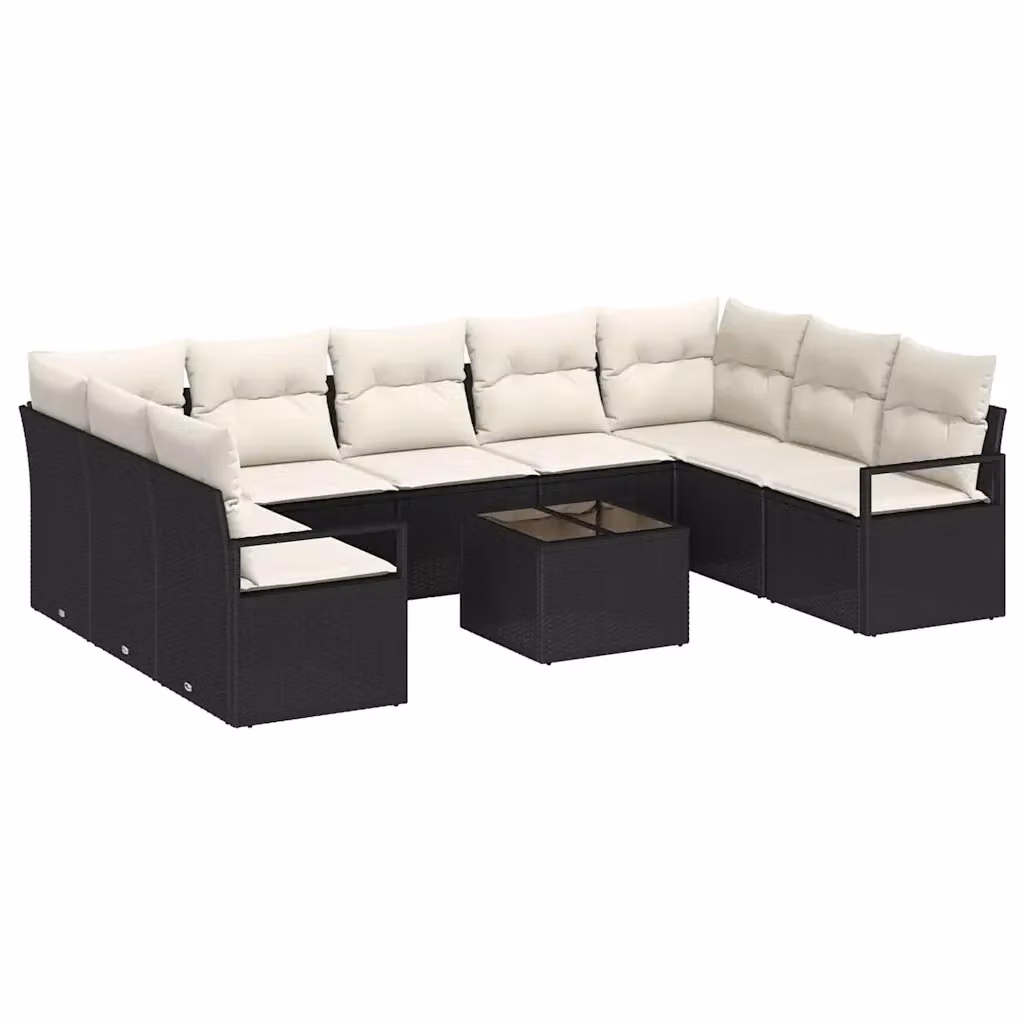 Set di divani da giardino vidaXL a forma di U con cuscini beige e struttura in rattan nero e metallo – 2