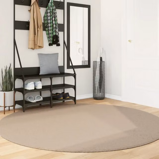 Tappeto rotondo moderno vidaXL in poliestere, lavabile e antiscivolo, colore sabbia, Ø 200 cm