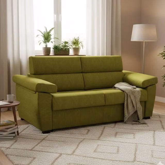 Pacecos Divano Letto 3 Posti Made in Italy con Rivestimento Sfoderabile Verde L: 225 cm, P: 95 cm – 1