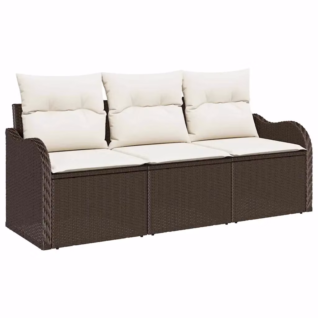 Set Divano da Giardino a Forma di U vidaXL in Polyrattan Marrone con Cuscini e Struttura in Metallo – 2
