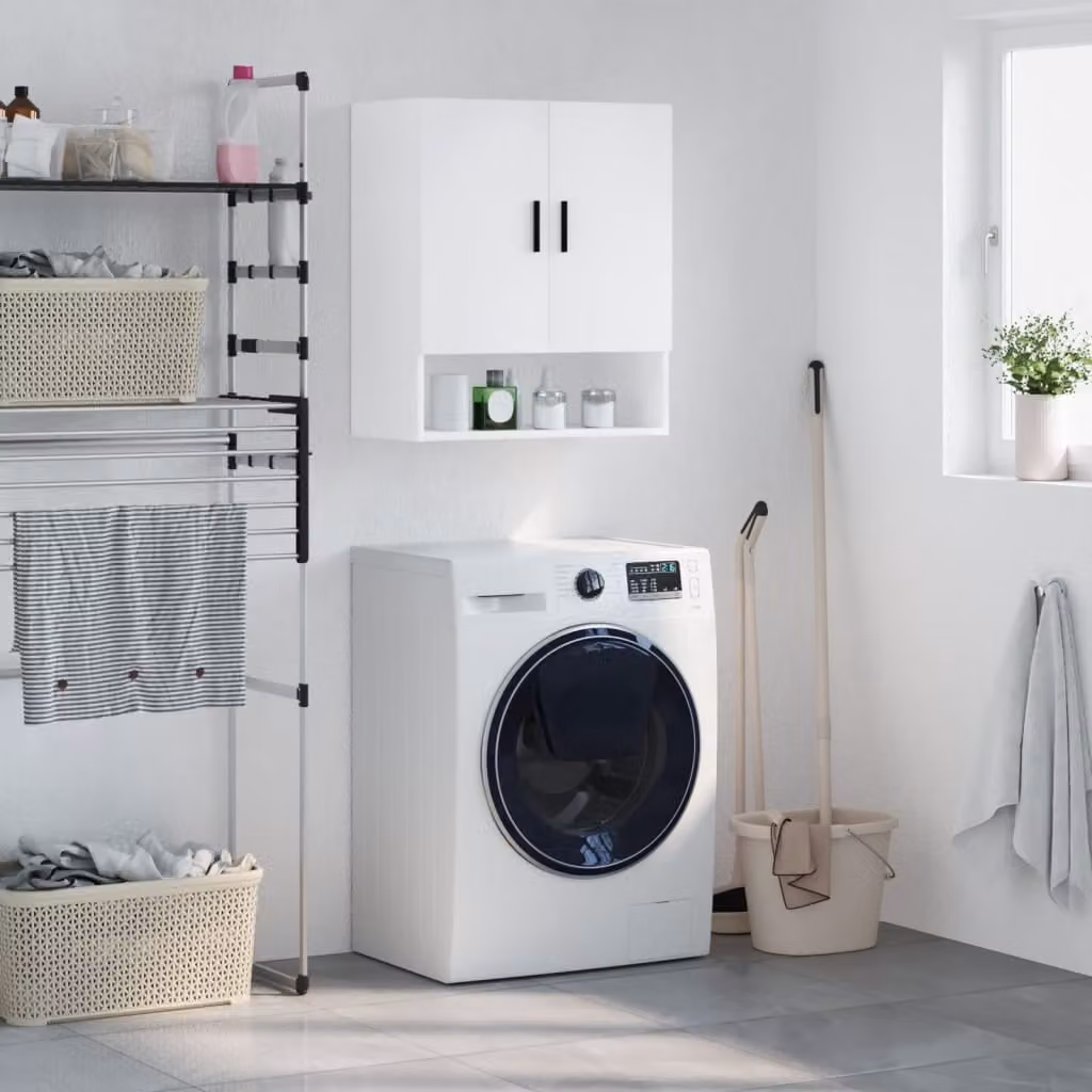 Armadietto a muro moderno vidaXL in legno bianco con ante a battente e ripiani interni L: 60 cm, P: 31 cm, H: 70 cm