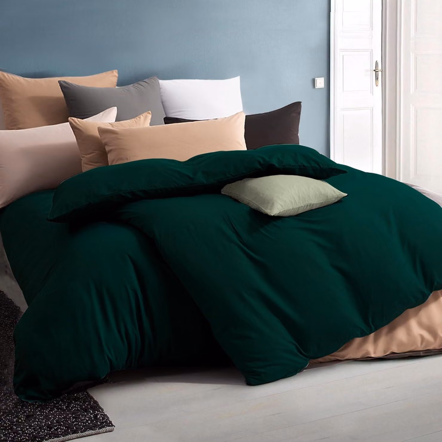 Set di lenzuola verde scuro, 135x200 cm, 4 pezzi, in microfibra, senza bisogno di stiratura, con cerniera