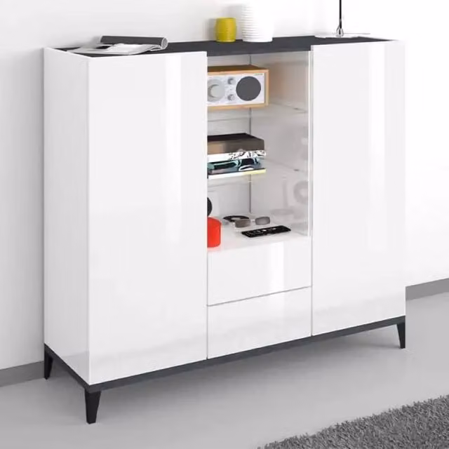Madia vetrina 120x40cm 2 ante 2 cassetti ripiani in vetro design Valerie