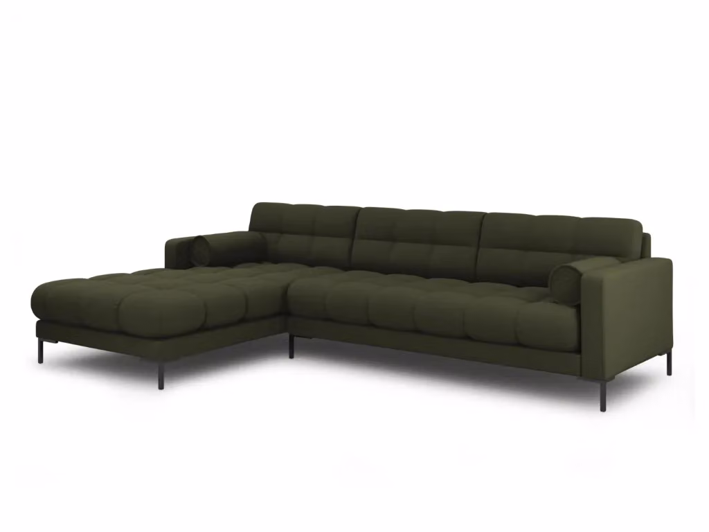 Divano angolare sinistro Bali di Cosmopolitan Design in tessuto verde e nero, modello moderno a 5 posti per il tuo living – 2
