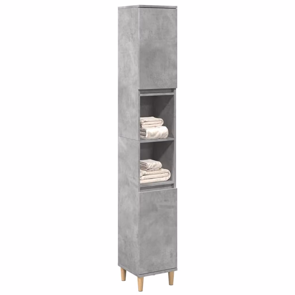 Armadietto da bagno moderno vidaXL in legno e MDF grigio opaco con ante a battente e ripiani interni, sospeso, L: 30 cm, P: 30 cm, H: 190 cm