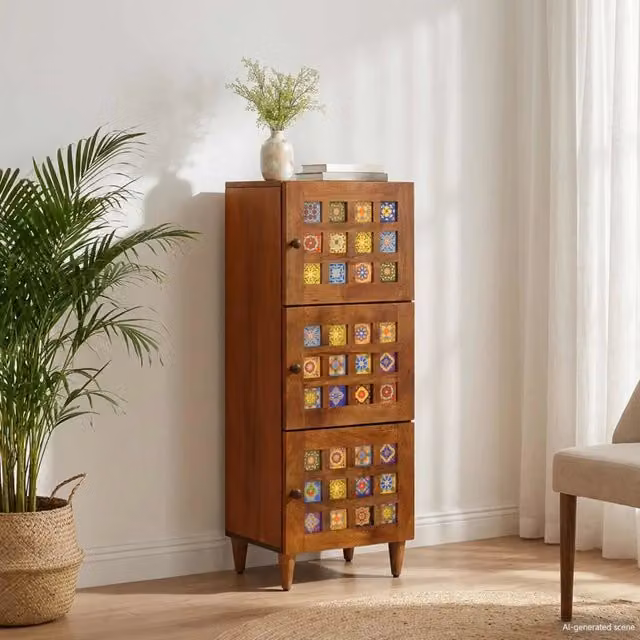 Credenza Noce 40 x 33 x 110 cm Legno di mango massello 4018253