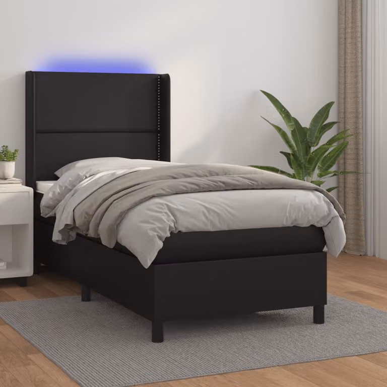 vidaXL Letto a Molle con Materasso e Illuminazione LED Nero in Similpelle, L 90 x P 200 cm