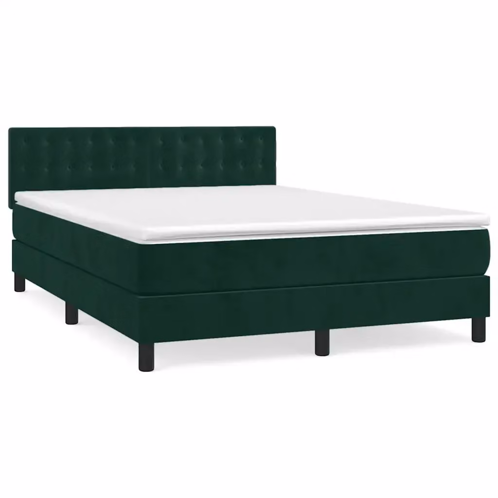 Letto Ibrido vidaXL con Giroletto a Molle e Materasso in Velluto Verde Scuro e Bianco L/P/H: 193 x 144 x 88 cm – 2