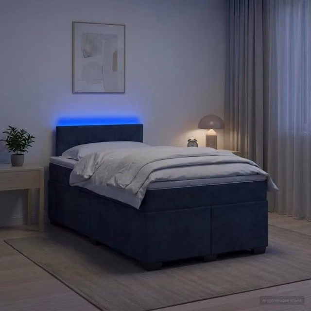 Letto con Box Spring e Materasso Ibrido vidaXL in Velluto Grigio con Illuminazione LED e Porte USB L/P: 120 x 200 cm – 1